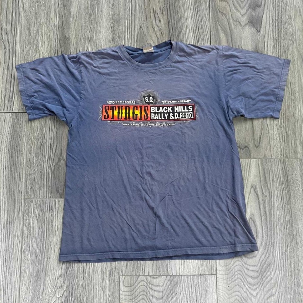 Vintage 2010 Sturgis Motorcycle Rally T-Shirt Size XL Blue 70th Anniversary
